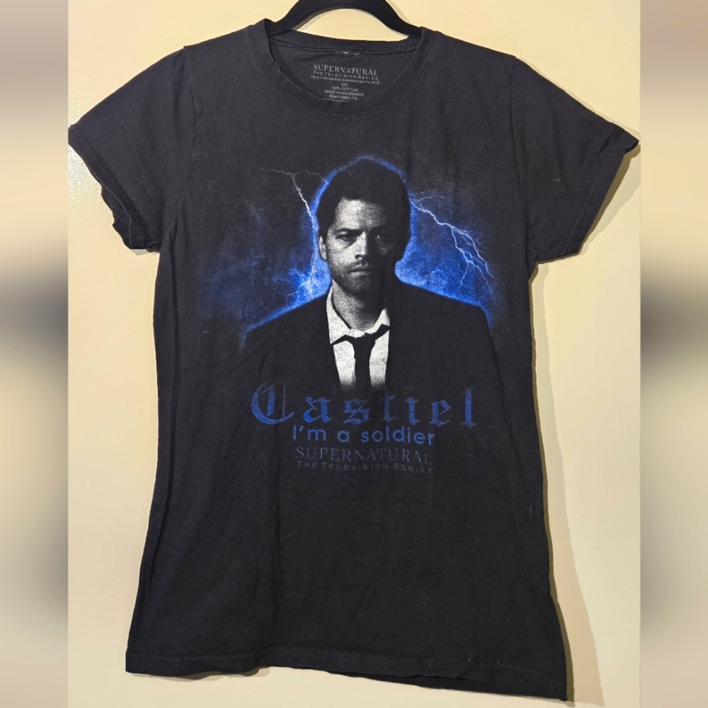 Supernatural Castiel Graphic Tee Black Size 2XL Warner Bros Official